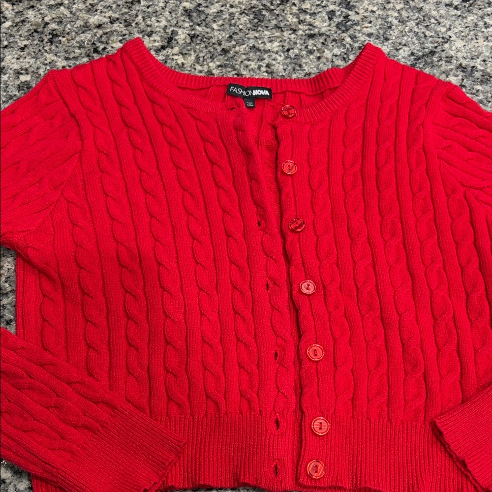 Fashion Nova Vibrant Red Cable Knit Cardigan